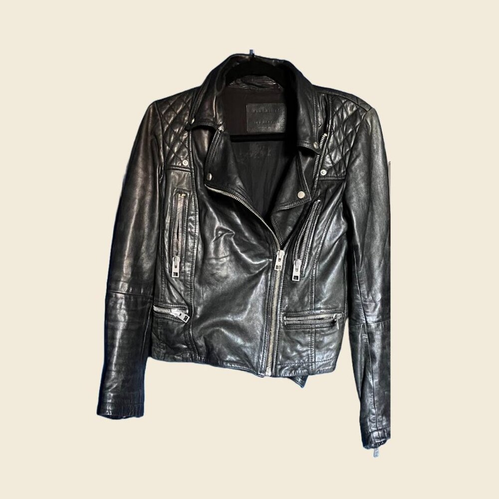 all saints black leather moto jacket